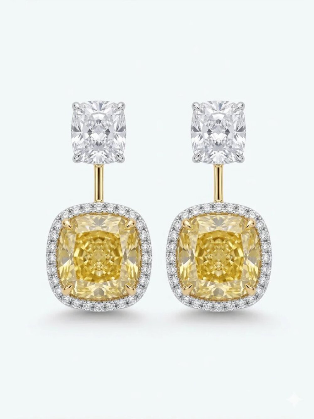 Radiant Yellow Diamond 14K (18K Custom) White Gold Halo Earrings